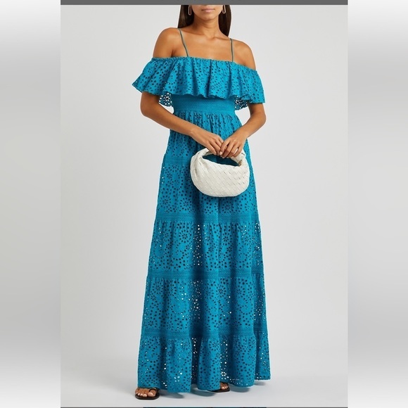 Alice + Olivia Women's Blue Eyelet Off Shoulder Maxi Dress Size Small $696 - Picture 6 of 10